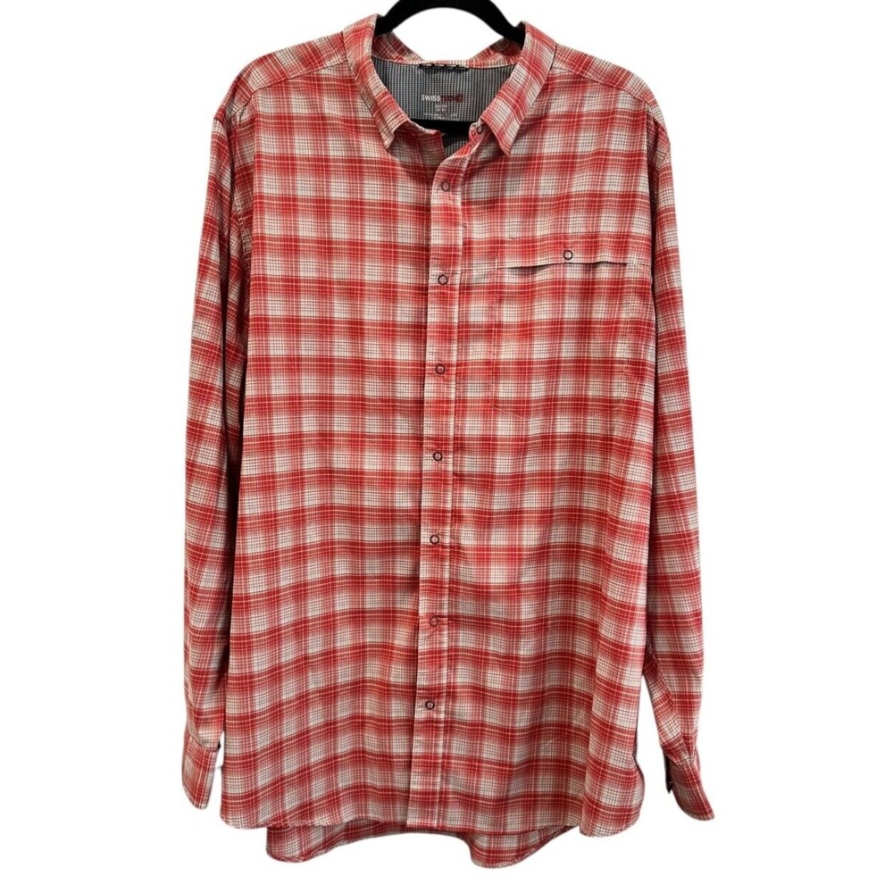 SwissTech men's 2XL‎ orange plaid button down long sleeve shirt, pockets,
